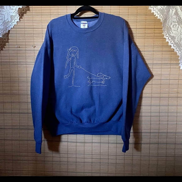 DACHSHUND people! Handcrafted girl walking doxie on sweatshirt, hand stitched - Picture 8 of 16